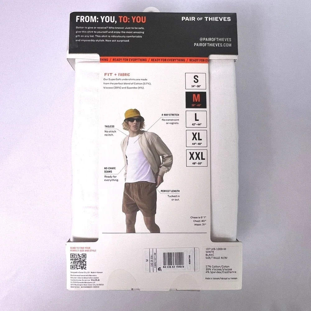 Pair of Thieves Mens Medium White Undershirt 3 Pk Classic Crewneck Cotton Modal
